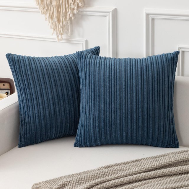 K KEVIN TEXTILE Throw Pillow Covers Soft Corduroy Decorative Set of 2 Boho Striped Pillow Covers Pillowcases Farmhouse Home Decor for Couch Bed Sofa Living Room 22x22 Inch Dusty Blue