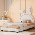 thumbnail image 3 of Gewnee Twin Size Upholstered Platform Bed Frame with Bunny Ears Headboard for Kid's Room,White, 3 of 9