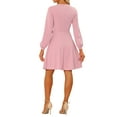 thumbnail image 3 of INSPIRE CHIC Women's Contrast Button Decor Long Sleeve Wear-to-Work Dress XL Pink, 3 of 6