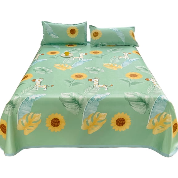 Hiroekza Queen Bed Sheets, 100% Polyester Flat Sheet, 1 Piece Luxury Queen Size Sheets with 2 Pillowcases, Breathable & Cooling Bed Sheets, Bed Sheets Queen Natural