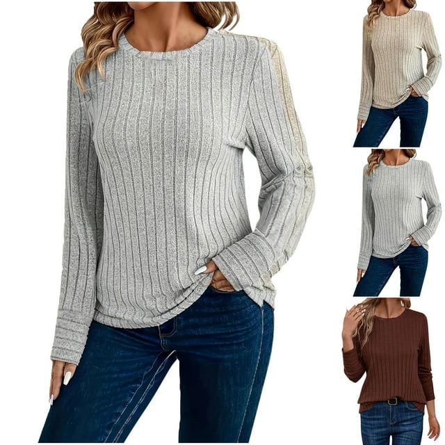 Hauts pour Femmes Chandails en Molleton Ndbuld pour Femmes Col Rond Décontracté Manches Longues Tuniques, Gris, 2TG