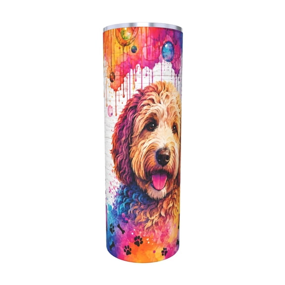 20oz Goldendoodle Dog Facts Insulated Tumbler with Handle and Straw Colorful Travel Cup Gift for Dog Lovers with Straw