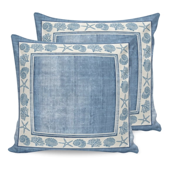 Pillow Covers 24x24 Set of 2, Blue Beach Coastal Throw Pillow Covers Decorative Couch Cushion Cover, Summer Nautical Starfish Shell Coral Vintage Microfiber Soft Pillowcases for Bedroom Living Room