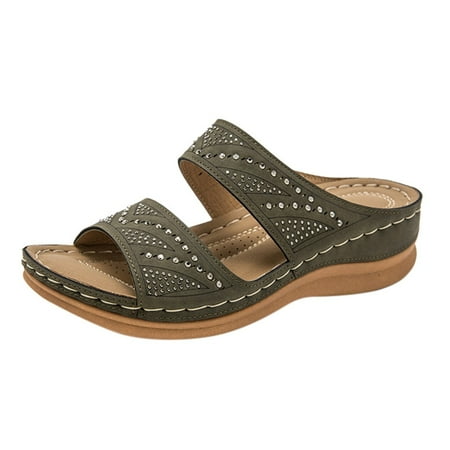 

Wandatree Women s Platform Sandals Arch Support Rhinestone Strap Wedges Beach Open Toe Slippers