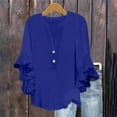 thumbnail image 5 of Olyvenn Womens 3/4 Sleeve Tops Casual Ruffle T Shirts Solid Henley Notched V Neck Tees Loose Fit Graphic Button Dressy Blouses Blue XL, 5 of 5