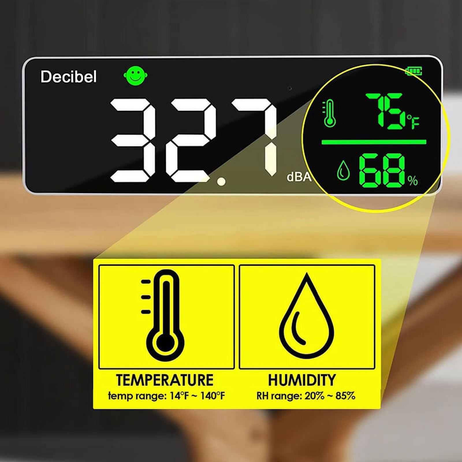 3-In-1 Decibel Meter Sound Level Reader+Humidity & Temperature, Classroom Noise Meter,Decibel Reader Noise Decibel Meter