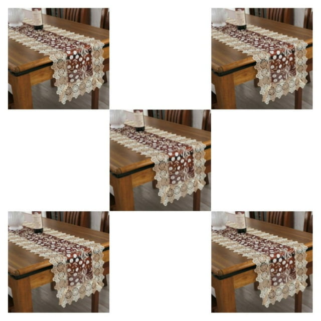 relayinert Comfortable Crochet Lace Table Runner For Easy Care Wedding Easy Wash Fitting wine red 40*200cm 5Set