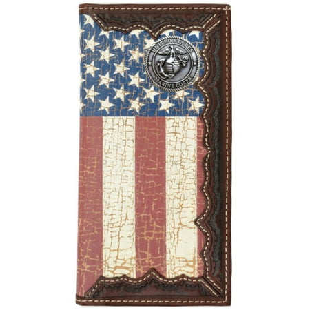 American Flag Marine Custom United States Marine Corps American Flag Long Wallet with Distressed United States Flag ()