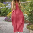 thumbnail image 4 of One Piece Jumpsuits for Women Dressy Casual Sleeveless Crewneck Wide Leg Rompers Jumpers Vacation Summer Outfits Pink S, 4 of 7