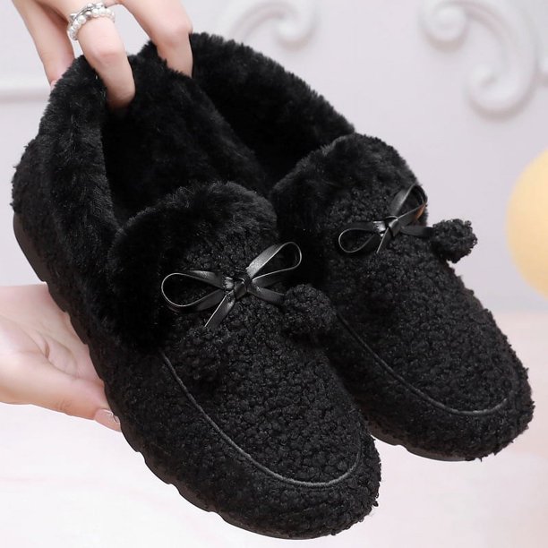 Zapatos de felpa para mujer, ropa de invierno, zapatos de mujer cálidos con forro polar, zapatos de algodón sin cordones, zapatos de guisantes de moda