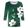 thumbnail image 4 of jtjvou Women's Oversize 3/4 Sleeve Pullover Trendy Fashion Going out Tops for Teen Round Neck Blouse Floral Print Tops Lady Summer Multicolor,XXXL, 4 of 5