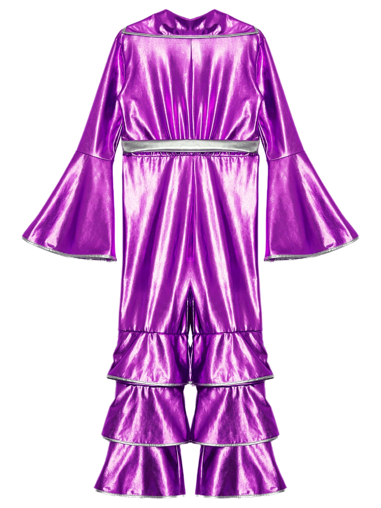 Ocealan Girls Retro Disco Dance Jumpsuits Metallic Rock Star Babydoll One Piece Bodysuit Purple 6