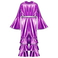thumbnail image 5 of renvena Kids Girls 90s Flapper Disco Dance Clothes Metallic Ruffles Long Sleeve One Piece Jumpsuits Purple 16, 5 of 7