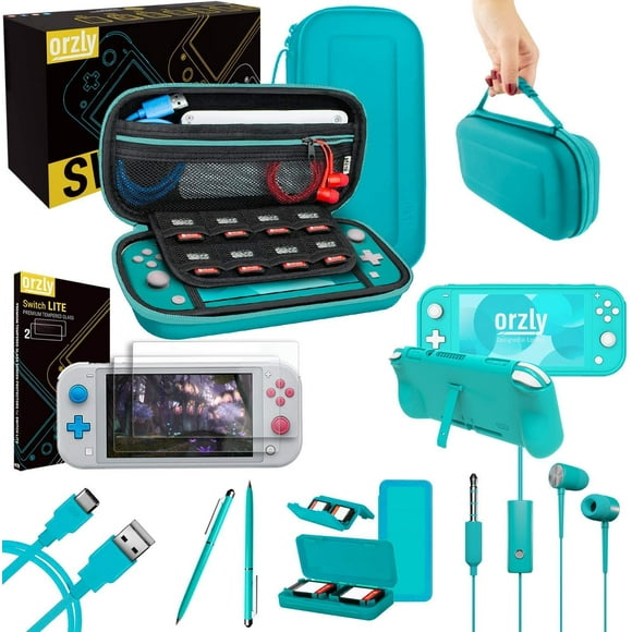 Orzly Switch Lite Accessories Bundle - Case & Screen Protector for Blue
