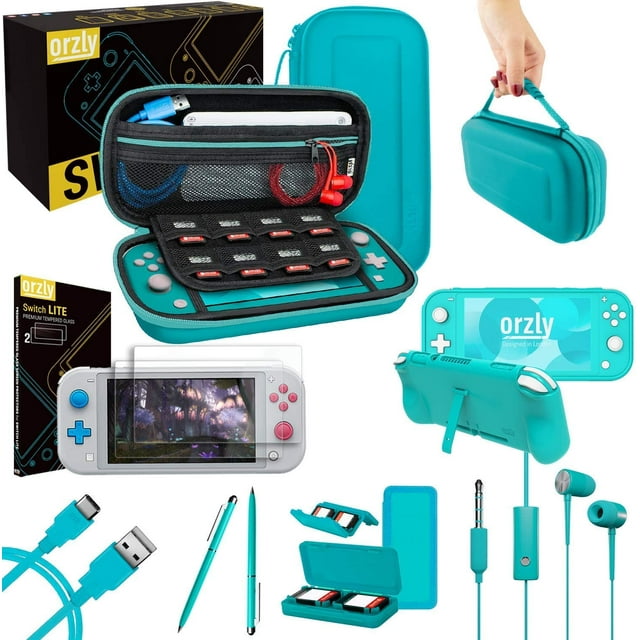 Orzly Switch Lite Accessories Bundle - Case & Screen Protector for Blue