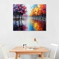 thumbnail image 2 of JEUXUS Hand Painted Lake Landscape Canvas Wall Art with Colorful Tree Thick Texture Oil Painting Abstract Artwork, 2 of 4
