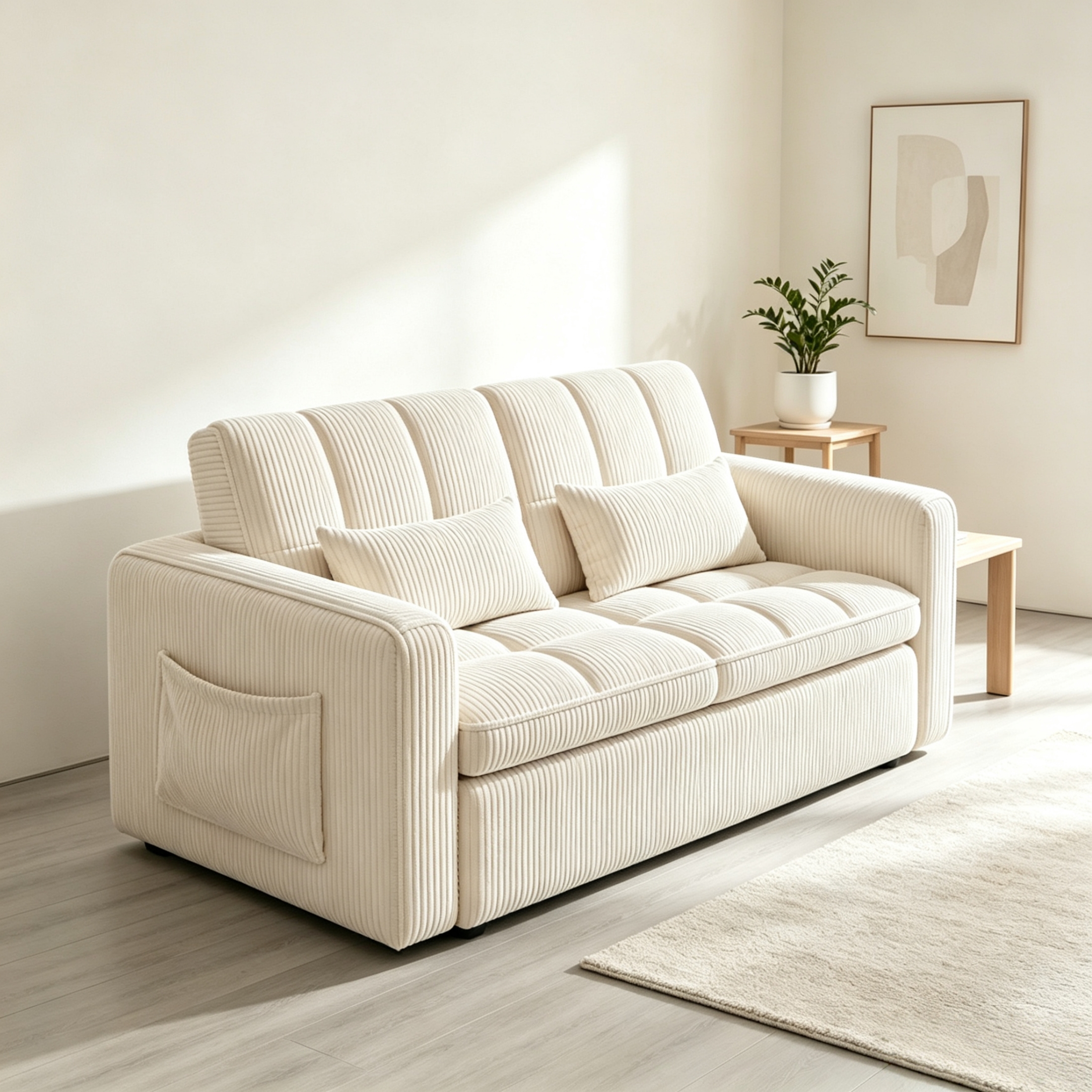 Anpport 55" Striped Corduroy Loveseat, Beige photo 3