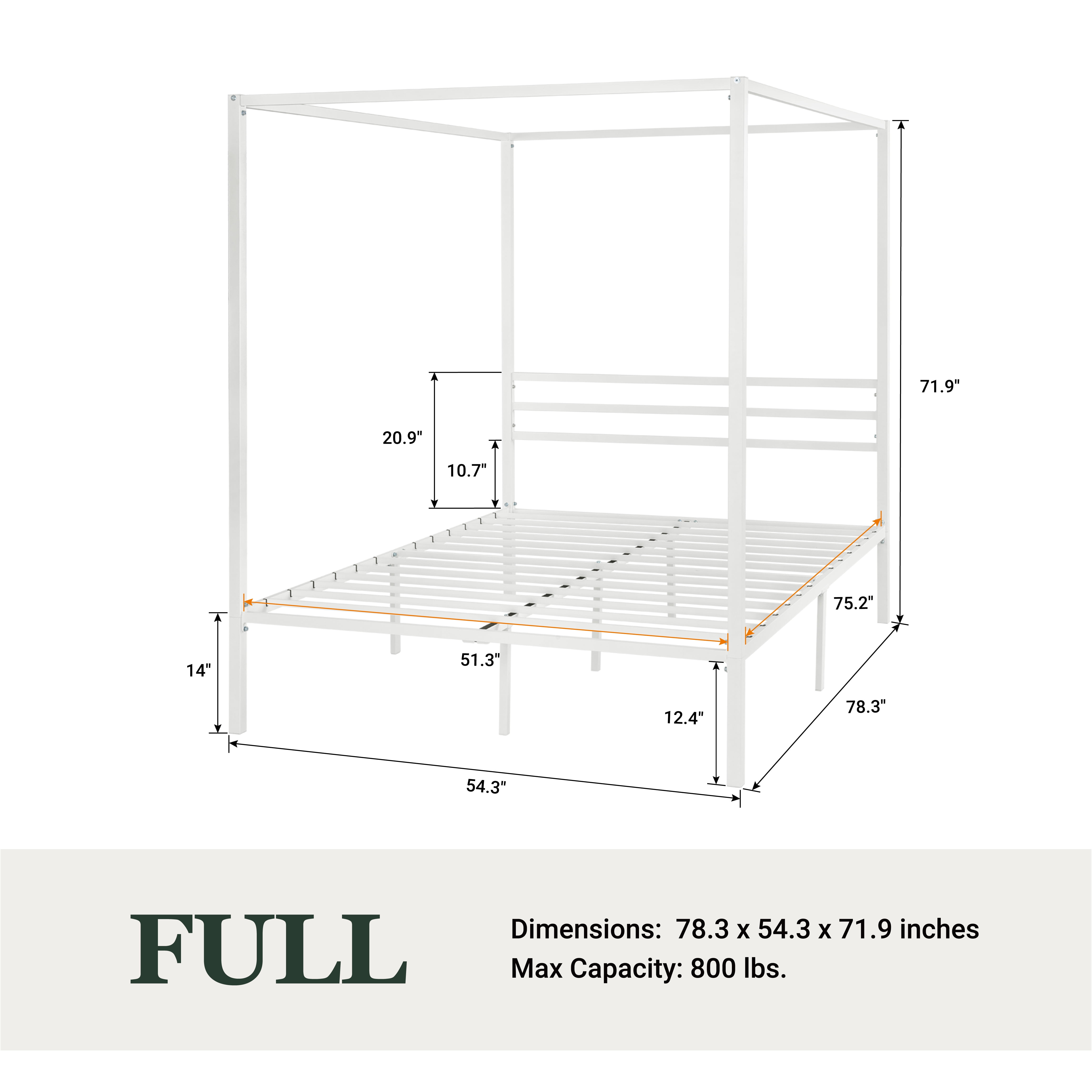 Amolife Full Bed Frame, Canopy Bed with Metal Headboard, No Box Spring Needed, White