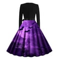 thumbnail image 4 of ZVAVZ Robes d'Halloween pour Femmes Imprimé Col Rond Manches Longues Rétro Ligne A Robes Semi-Formelles Hepburn Cocktail Soirée Robes Violet,L, 4 of 4