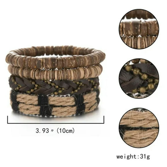 EOEMY 55 Styles Multilayer Leather Bracelets Set Men Braided Bangle Wristband Jewelry-4-4Pcs/Set Khaki