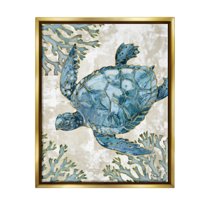 Stupell Industries Sea Turtle Swimming Playa Sealife Graphic Art Metallic Gold Floating Framed Canvas Print Wall Art, Design by Paul Brent