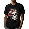 thumbnail image 2 of Men's T-Shirt Vintage Abstract Skull Red Flowers Short Sleeve Casual Tee Classic Crew Neck T-Shirt for Men, M, 2 of 7