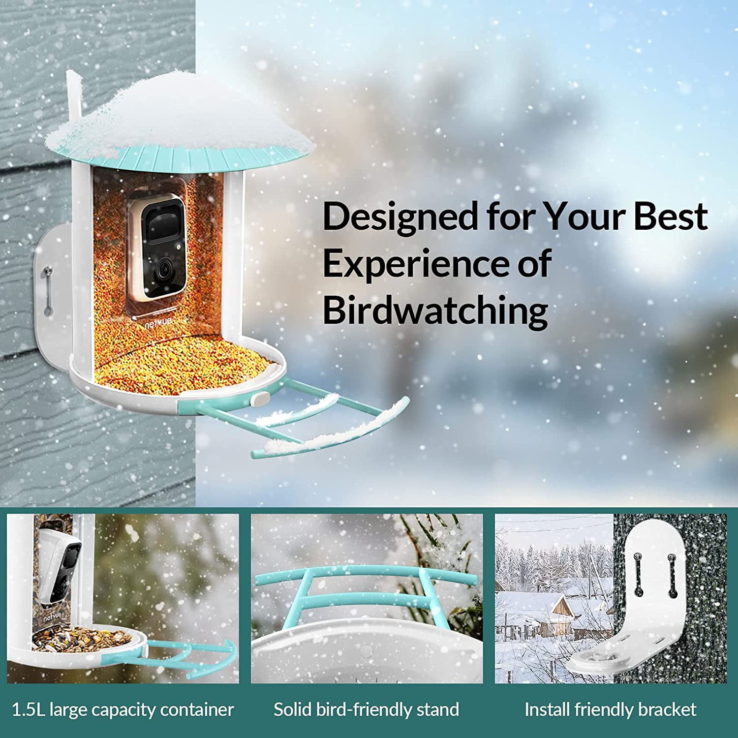 Netvue Birdfy Smart Bird Feeder with Camera and AI Bird Identification by Subscription - Christmas Packaging Perfect Gift for Bird Lovers