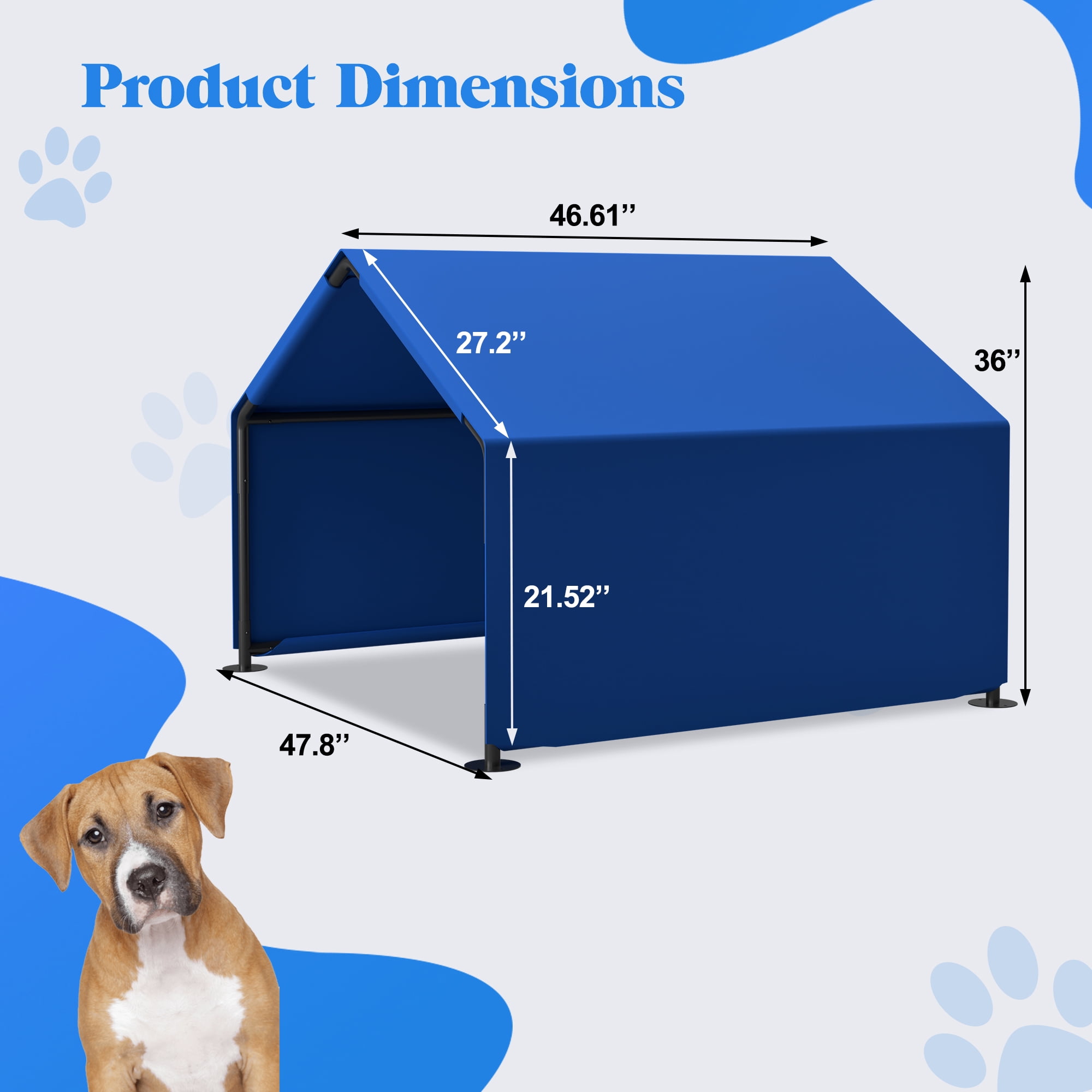 LZBEITEM Outdoor Pet Shade Tent Dog Shades Shelter for Large Medium Dogs, 4'x4'x3' Outside Sun Rain Canopy Pet House for Cats Pigs Livestock with Waterproof Roof Ground Nails