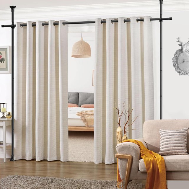 Tringle à Rideaux Séparateur de Pièce FLY HAWK, Sans Perçage Tringle à Rideaux Extensible, Sans Dommage, extension Maximale 70 à 125 Pouces (Noir)