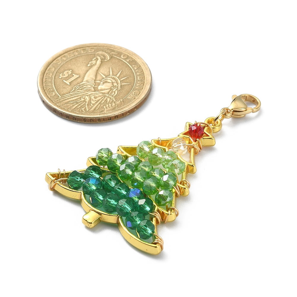 Christmas Theme Alloy Big Pendant Decoration with Glass Beads Christmas Tree Golden 54mm Tree: 42x32.5x7mm DIY
