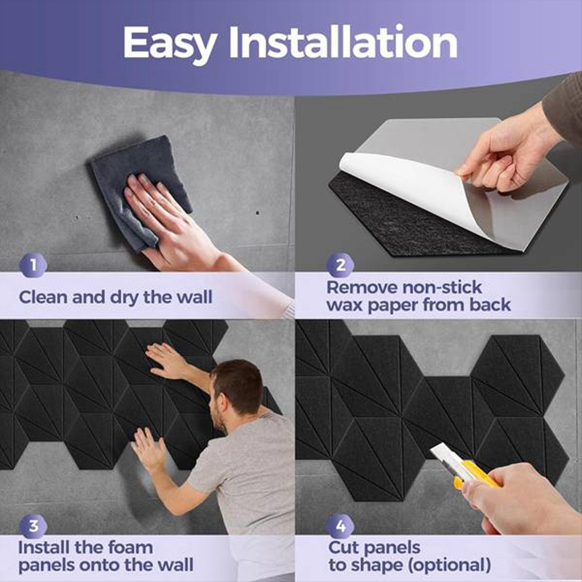 16Pack Self-Adhesive Acoustic Panels,Sound Proof Foam Panels, High Density Soundproofing Wall Panels Black 12X10X0.4In