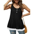 thumbnail image 3 of Scyoekwg Women Camisole Tank Top Crew Neck Lace Patchwork Button Tunic Tank Tops Sleeveless Tops Loose Ladies Tops Solid Color Comfy Sling Shirts Summer Casual Blouses (Black,L), 3 of 7