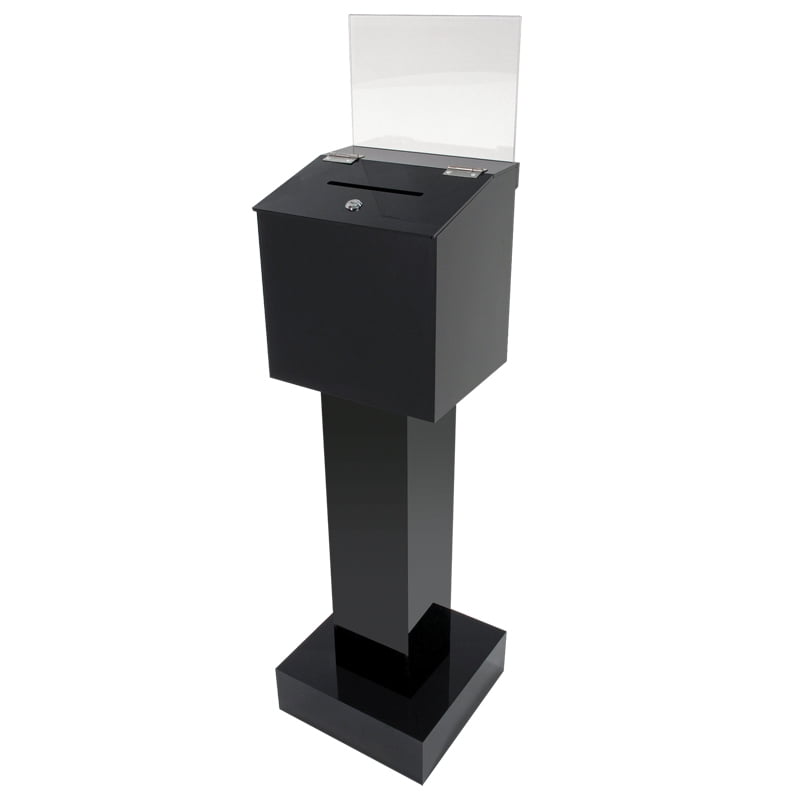 Kingdom Standalone Acrylic Lockable Donation Box With Removable Top Black