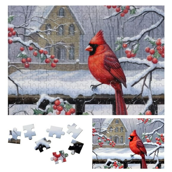 JRXY Cardinal Snow Scene Wooden Jigsaw Puzzle Impossible Wooden Puzzles Gift for Family Friends 300 PCS