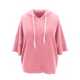 thumbnail image 4 of Bigetiay Hoodie Women Relaxed Fit Short Sleeve Hooded Sweatshirt for Summer V Neck Pullover Top Women Sweatshirt Pink Hoodie Women, Size M, 4 of 5
