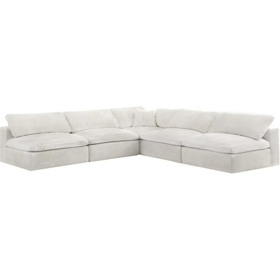 Maklaine Contemporary Cream Velvet Down Filled Modular Sectional Sofa