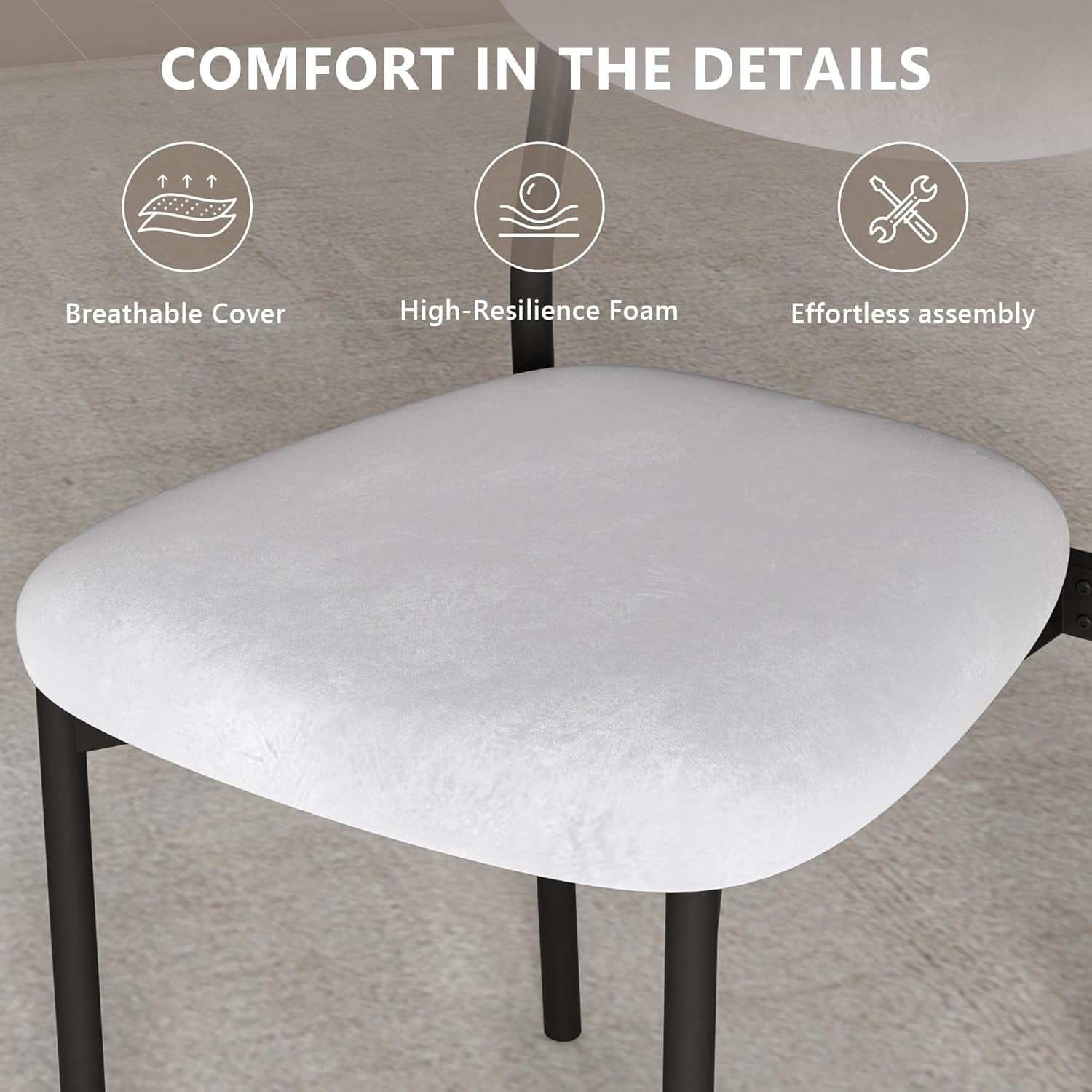 Upholstered Dining Chairs Set of 4, Stackable Modern Dining Room Chairs, Kitchen Chairs w/Soft Velvet Backrest & Sturdy Metal Legs ,Light Grey