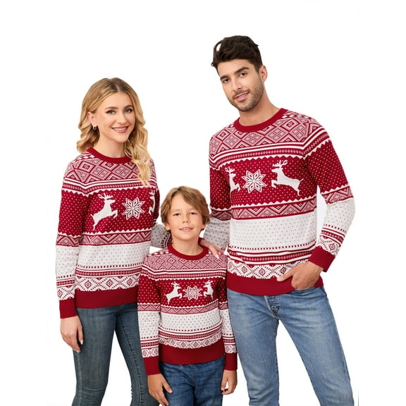 GymChoice Knitted Christmas Sweater For Family,Reindeer Snowflakes Knitted Pullover