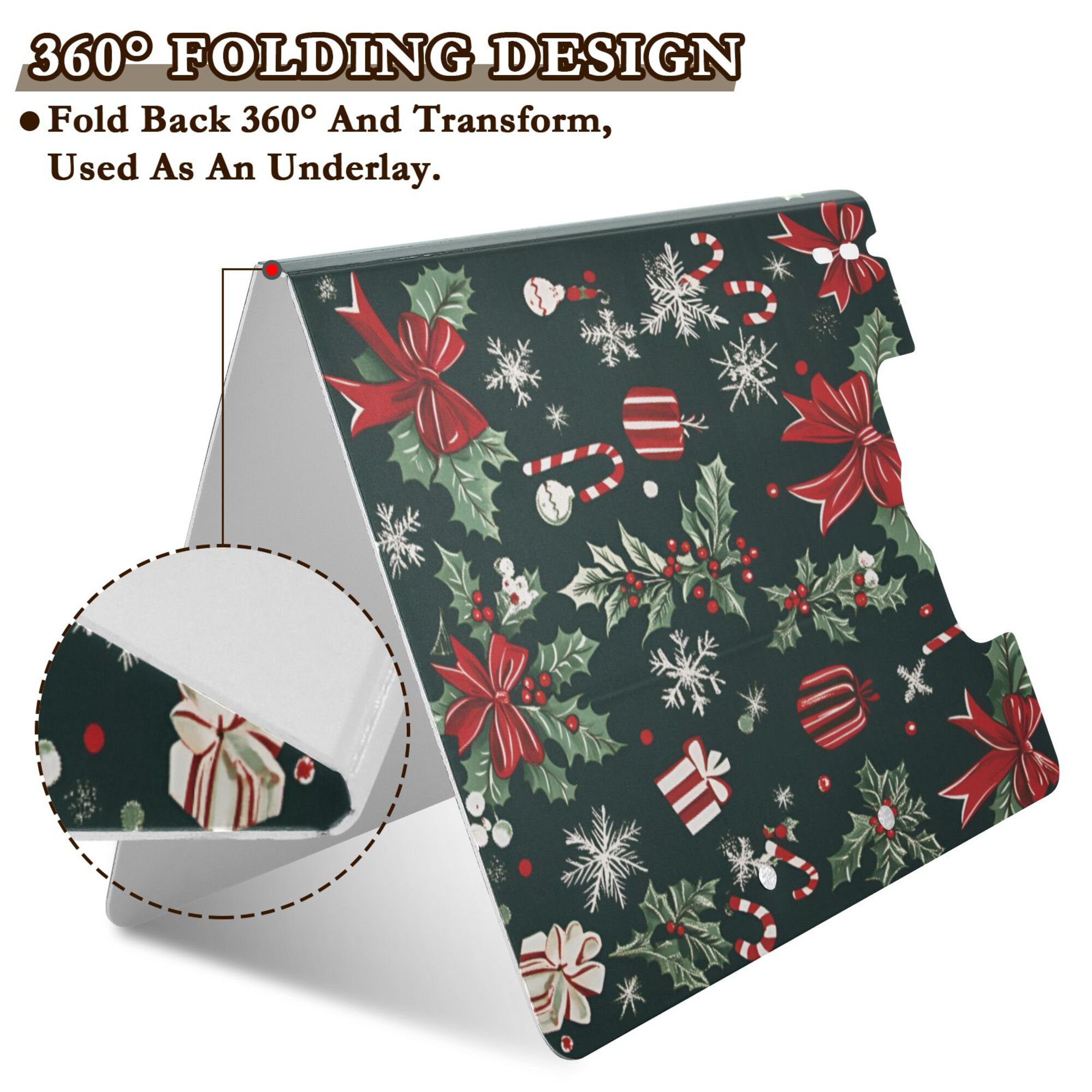FORMRS A4 Clipboard Folder with Pen Holder Horizontal Foldable School Office Binder, Green Christmas