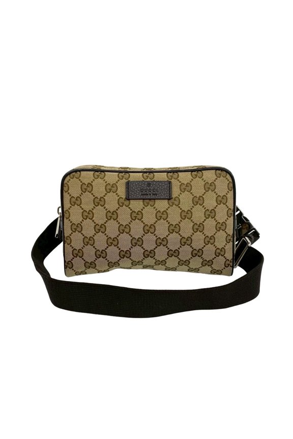 Pre-Owned GUCCI GG Logo Pattern Canvas Leather Body Bag Waist Pouch Brown 97720