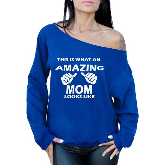 Awkward Styles Women's What An Amazing Mom Looks Like Graphic Off Shoulder Tops Oversized Sweatshirt