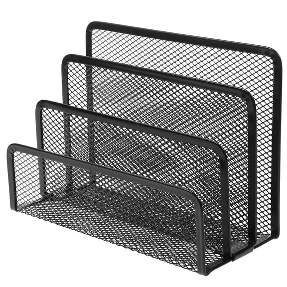 Metal Mesh Desktop Organizer File Folder Letters Magazine Holder for Home Office (Black)