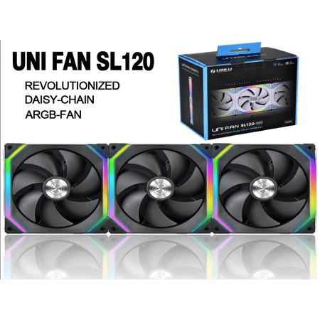Lian Li UNI Fan SL120 3 Pack Black-with Controller and Extension (ARGB 120mm LED PWM Daisy-Chain) UF-SL120-3B PC Cooling Computer ARGB Case Fans Heatsink Cooler
