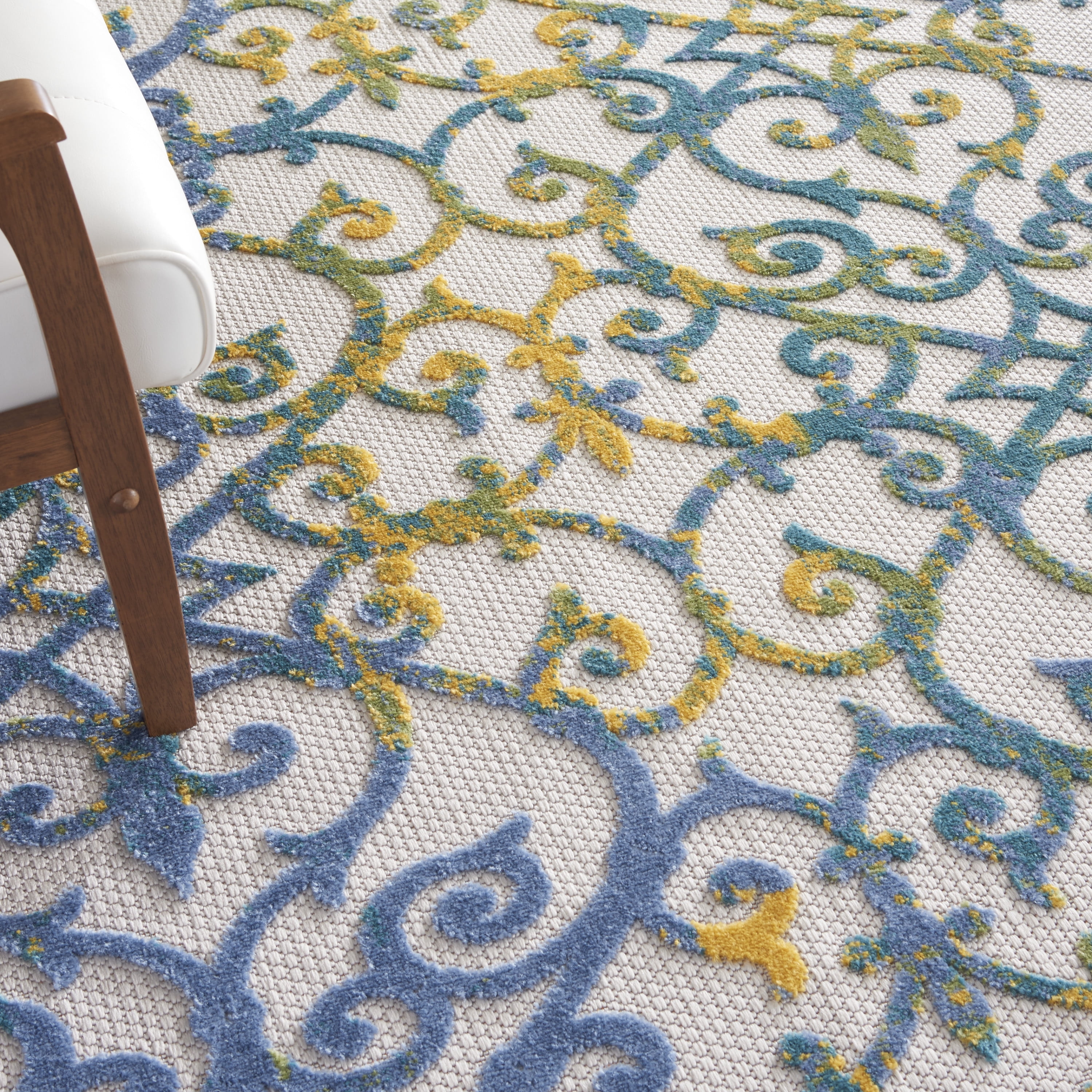 Nourison Aloha Indoor/Outdoor Ivory Blue 9' x 12' Area Rug, (9x12)