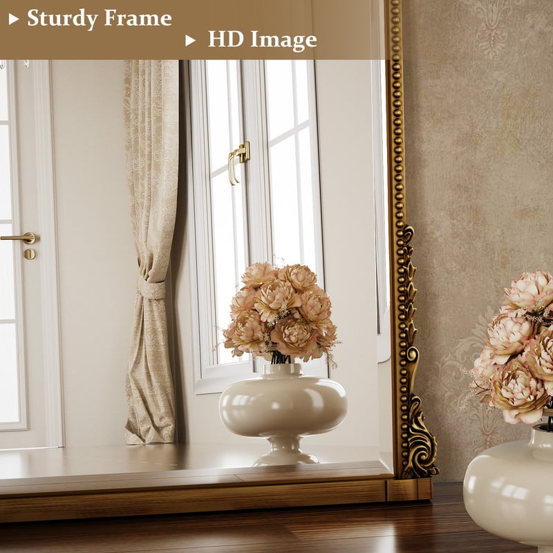 Easy4Home 33"x 24" Arched Decorative Mirror Wall-Mounted,Antique Gold