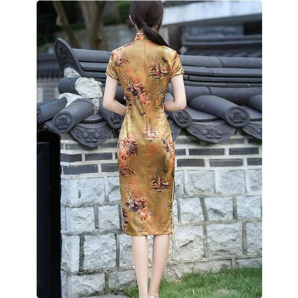 Fashion Women Summer Cheongsam Chinese Style Printing Long Skirt