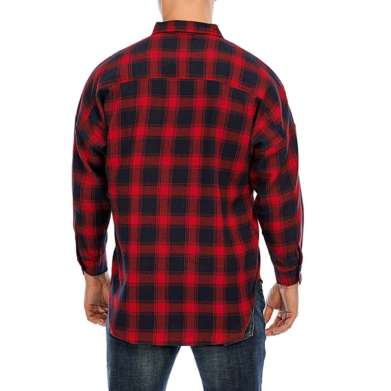 FOCUSSEXY Men's Flannel Shirts Big & Tall Long-Sleeve Button Down Plaid  Shirt Workshirt Mens Business Work Plaid Formal Top Big and Tall Plaid  Shirt