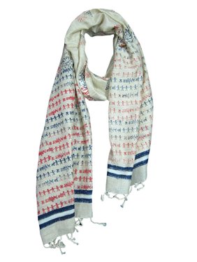 Womens Yoga Wrap Ivory Red Sanskrit Chants Stole Woven Shawl Handloom Cotton Stole