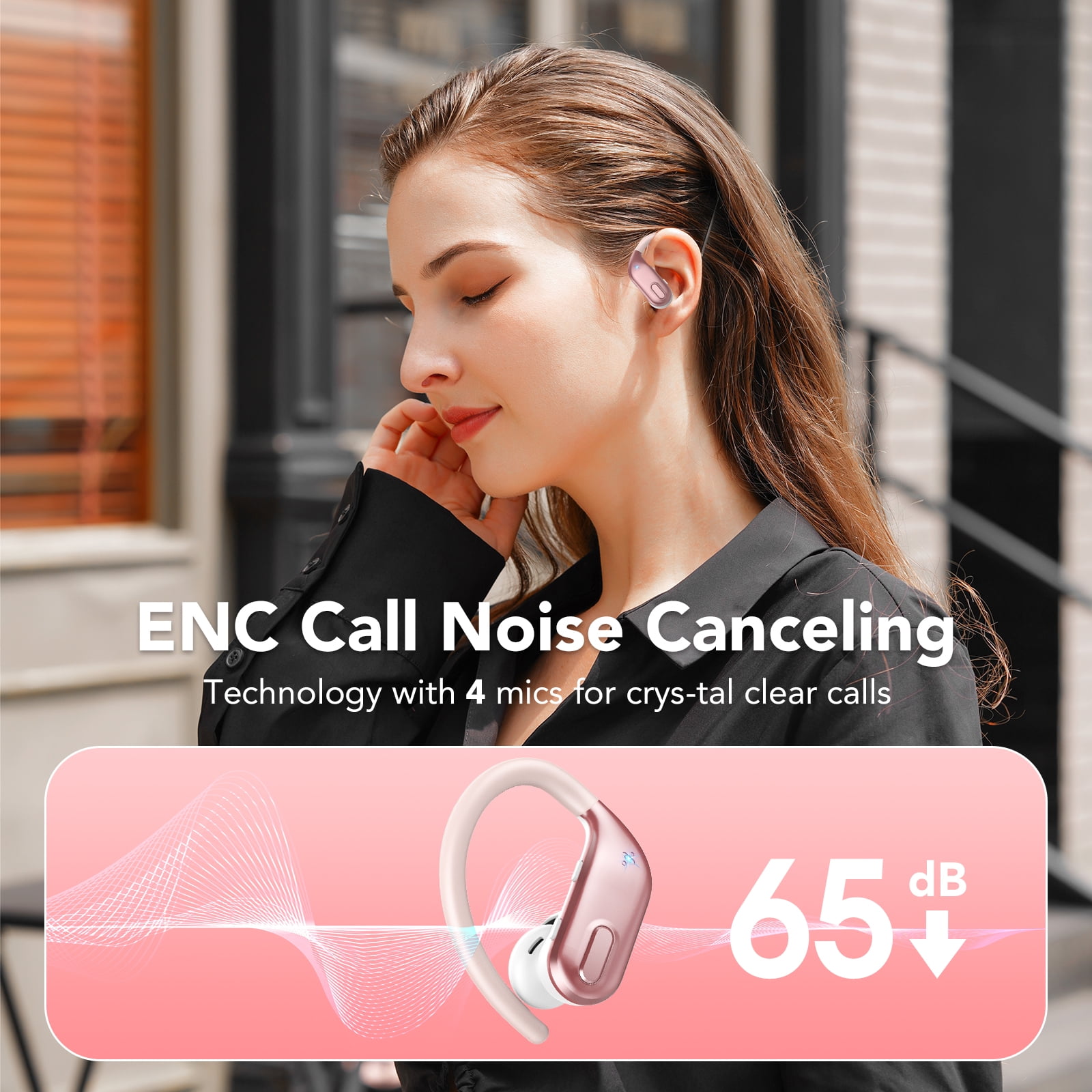 Wireless Earbuds, Bluetooth 5.3 Sport Headphones with Earhooks, 80Hrs Playtime, 3D HiFi Stereo, Noise Cancelling Mic, IP7 Waterproof Workout Earphones for Running Gym, iOS/Android, Rose Pink