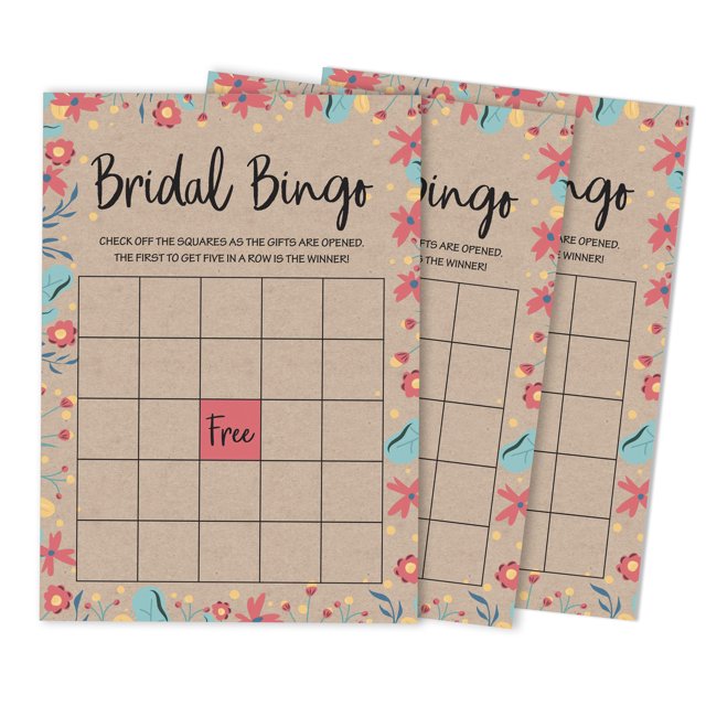 Inkdotpot Bridal Wedding Shower Bachelorette Party Bulk Blank Square Fill In Gift Ideas 50Rustic Kraft FloralBingoGameCards